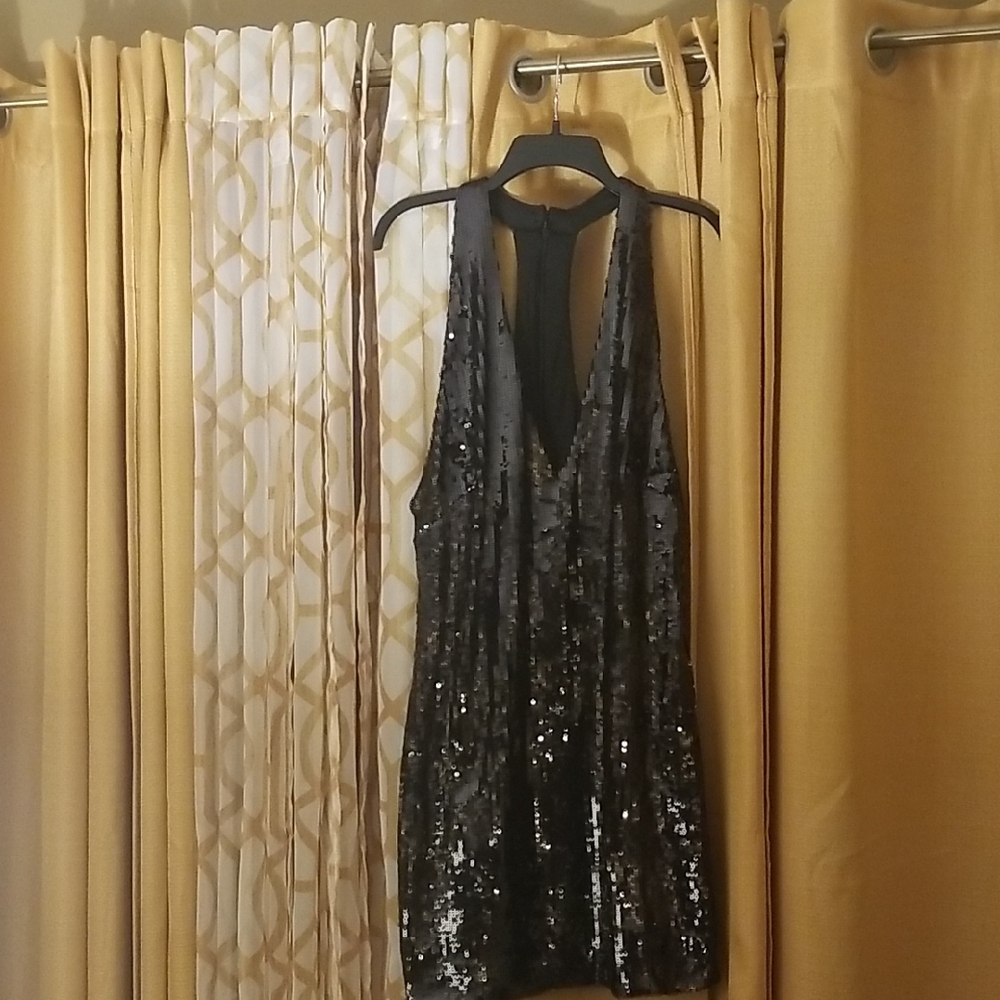 Fashion Nova Black Sequin Backless Dress